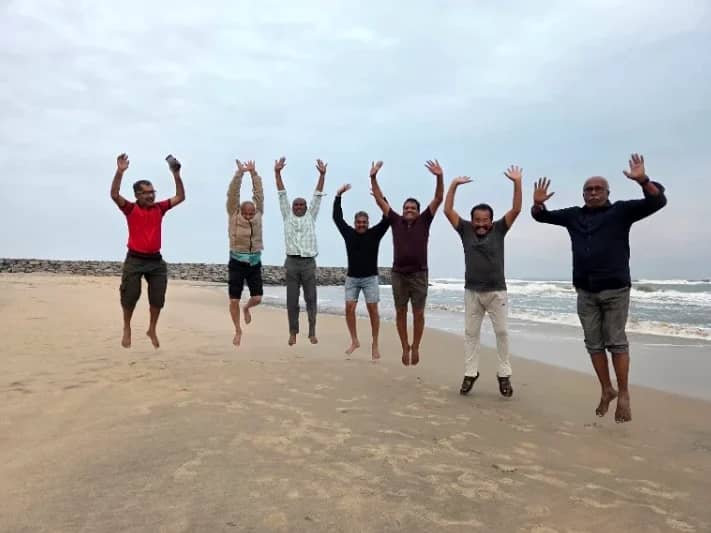 Guests enjoying a family moment at Villa De Aqua Cascade Pool, ECR, Chennai