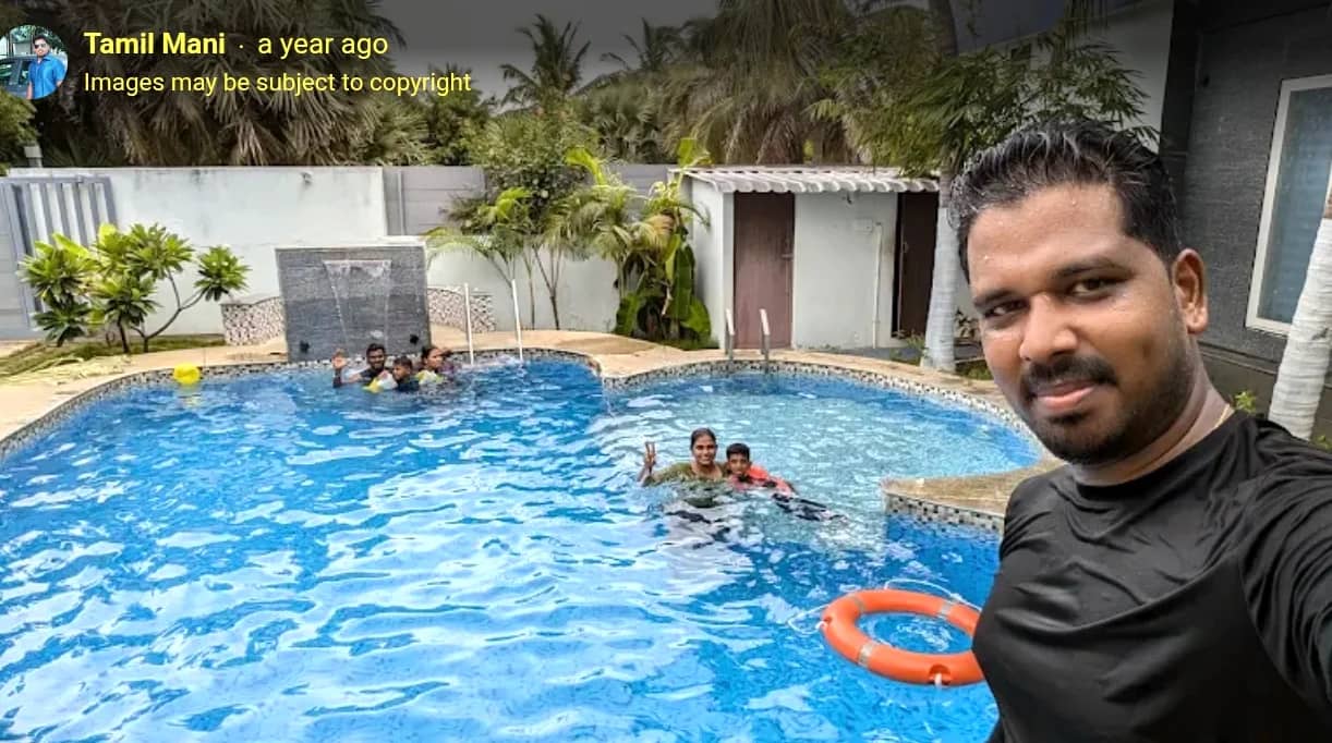 Guests enjoying a family moment at Villa De Aqua Rainshower, ECR, Chennai